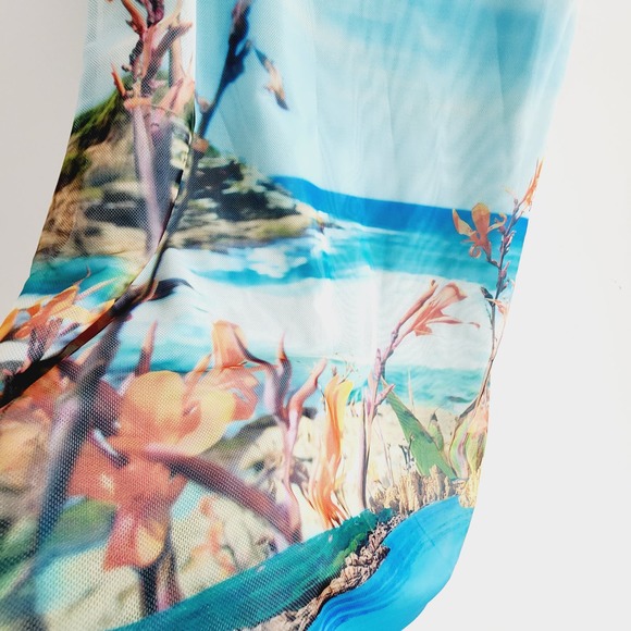 COPY - Zara Tropical Island Print Tulle Maxi / Midi Dress Spaghetti Strap Size … - Picture 10 of 11